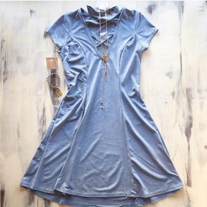 Criss cross front blue dress